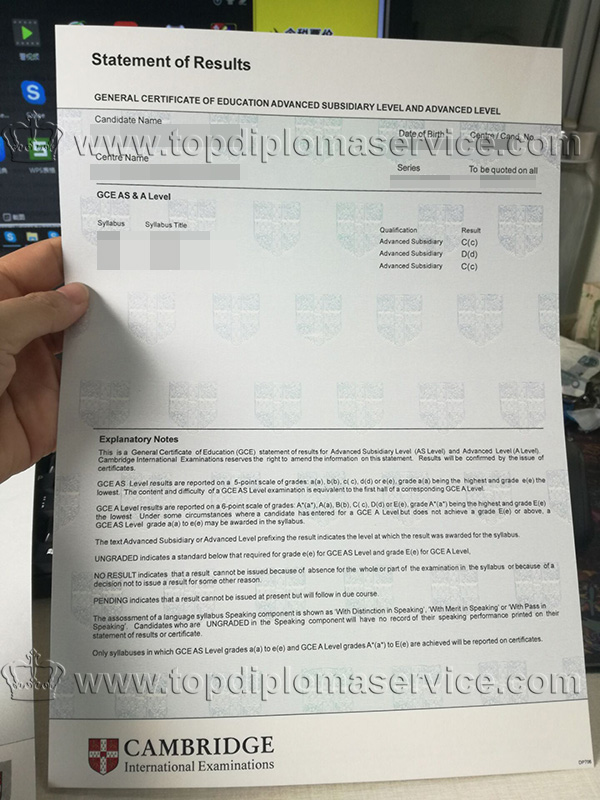 GCE AS&A Level Cambridge International Examinations result 