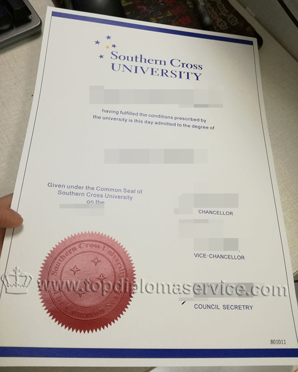Buy fake Southern Cross University(SCU) diploma certificate 
