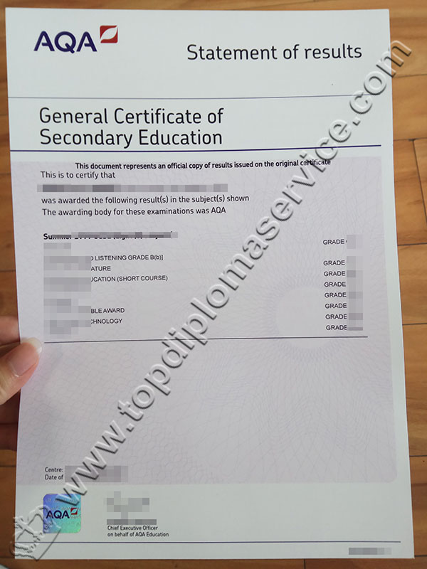 AQA certificate, GCSE certificate