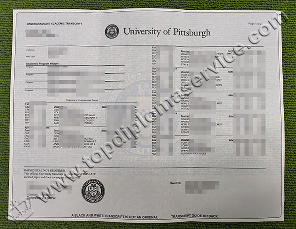 University of Pittsburgh transcript, University of Pittsburgh certificate,