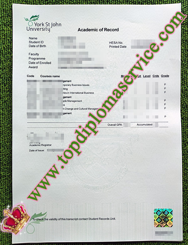 York St John University transcript, York St John University diploma, fake transcript,