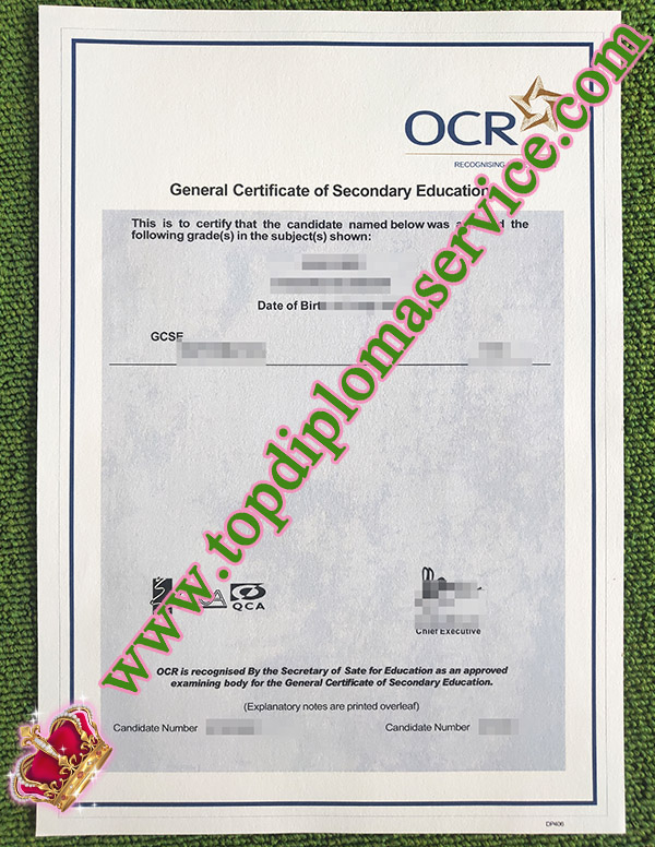 fake OCR certificate, fake GCSE certificate, OCR GCSE certificate,