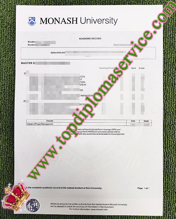Monash University transcript, Monash University diploma, fake college transcript,