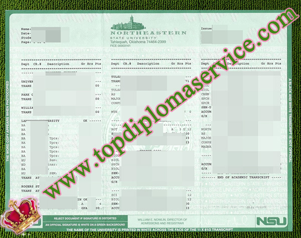 Northeastern State University transcript, fake NSU transcript, fake NSU diploma,