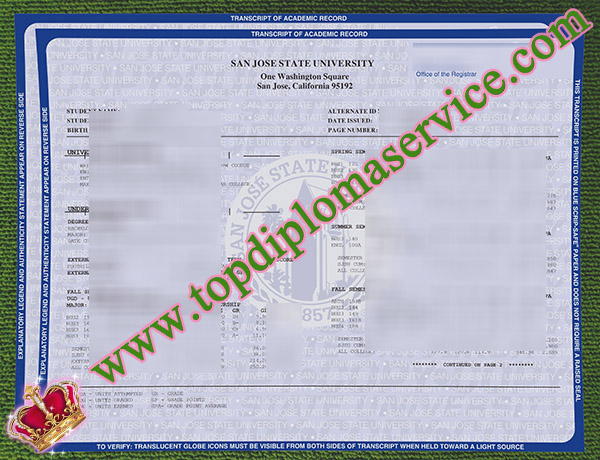 San Jose State University transcript, SJSU transcript, fake SJSU diploma, 圣何塞州立大学成绩单,