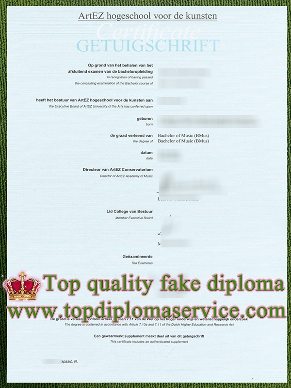 ArtEZ Hogeschool getuigschrift, fake ArtEZ Hogeschool diploma,