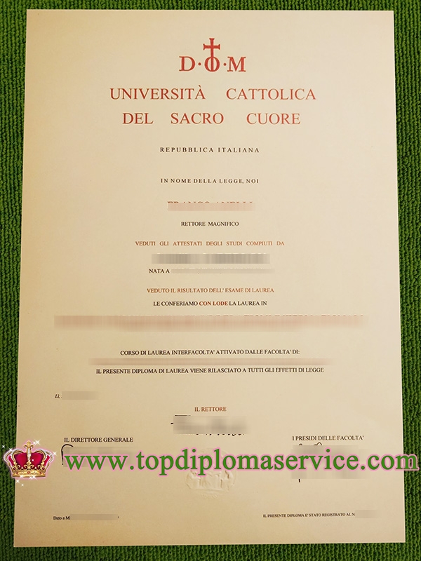 Università Cattolica diploma, Catholic University of the Sacred Heart diploma,