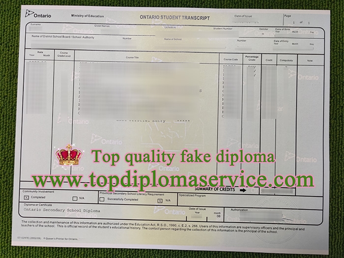 fake Ontario Student transcript, Ontario Secondary school transcript,