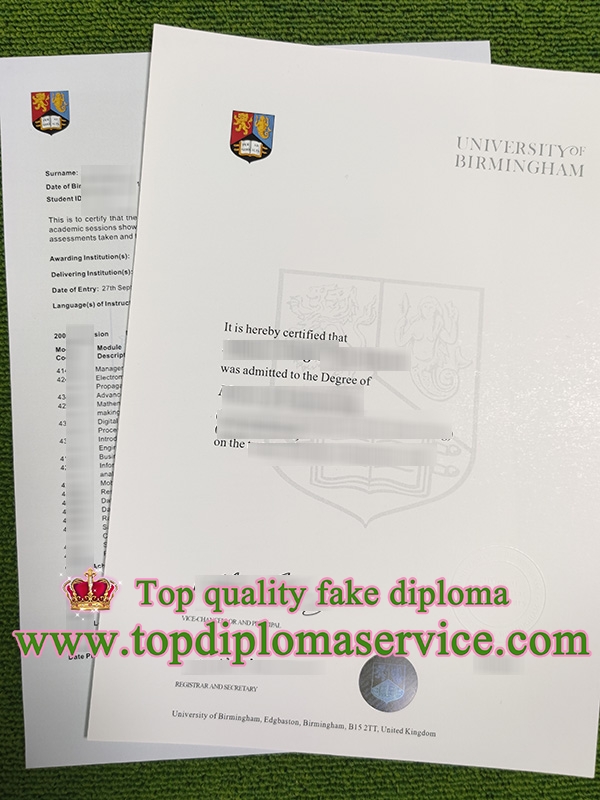 University of Birmingham fake degree, University of Birmingham transcript,