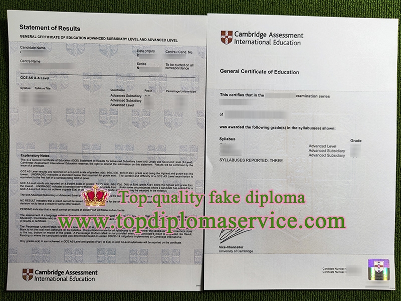 Cambridge GCE certificate, A level certificate, A level statement,