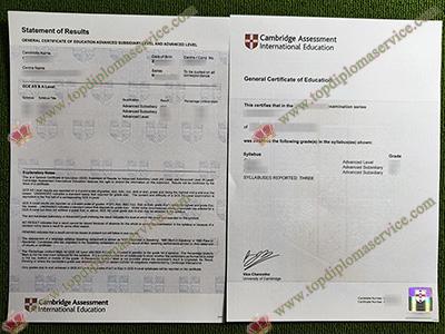 Cambridge GCE certificate, A level certificate, A level statement,