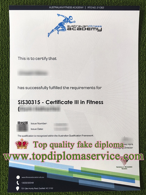 Australian Fitness Academy certificate, fake certificate in fitness,