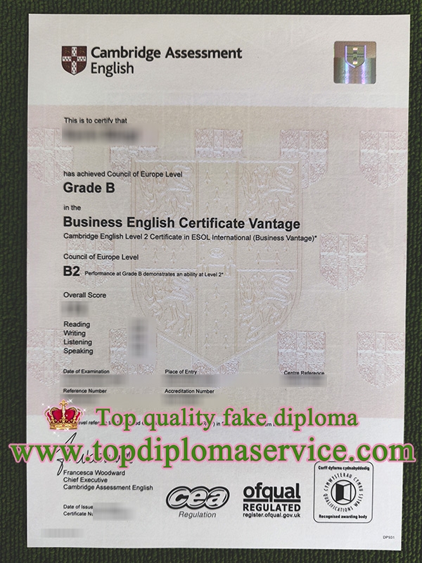 Cambridge Business English certificate, BEC Vantage certificate,