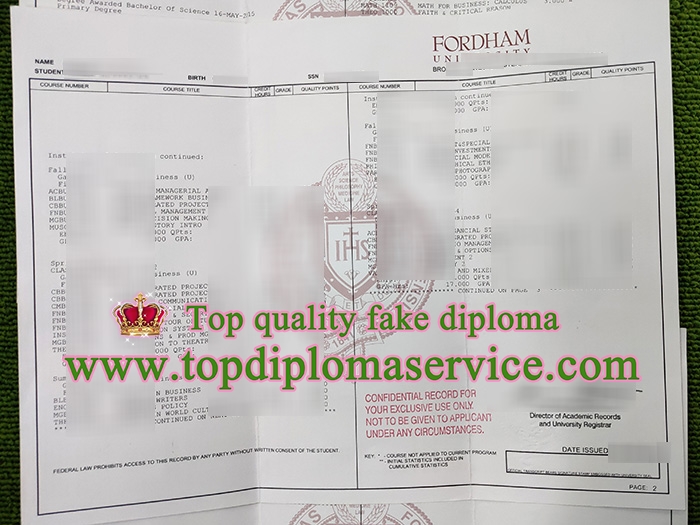 Fordham University transcript, Fordham University certificate,