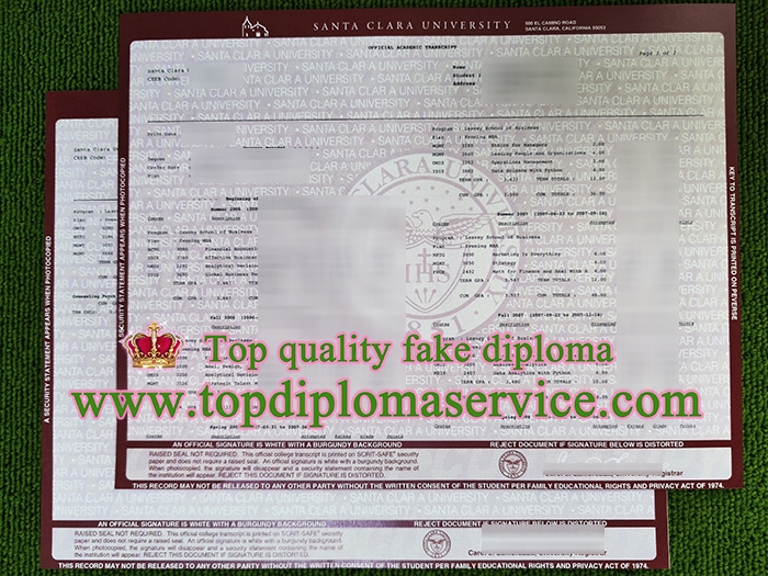 Santa Clara University transcript, fake SCU certificate,
