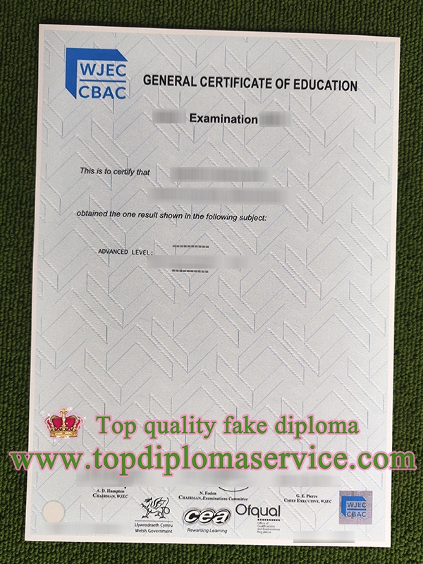 WJEC gce certificate, WJEC A level certificate,