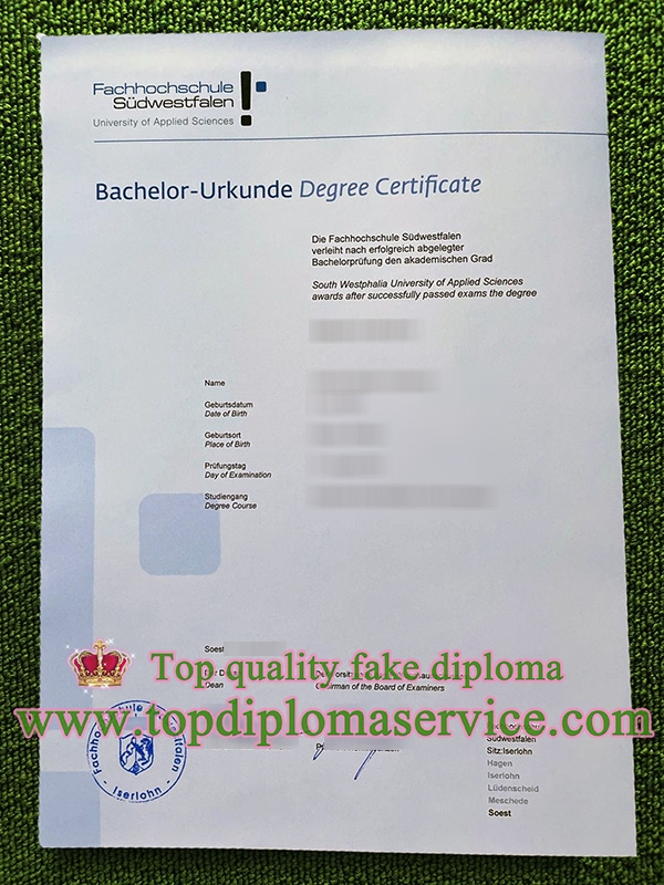 Fachhochschule Südwestfalen urkunde, Fachhochschule Südwestfalen degree,