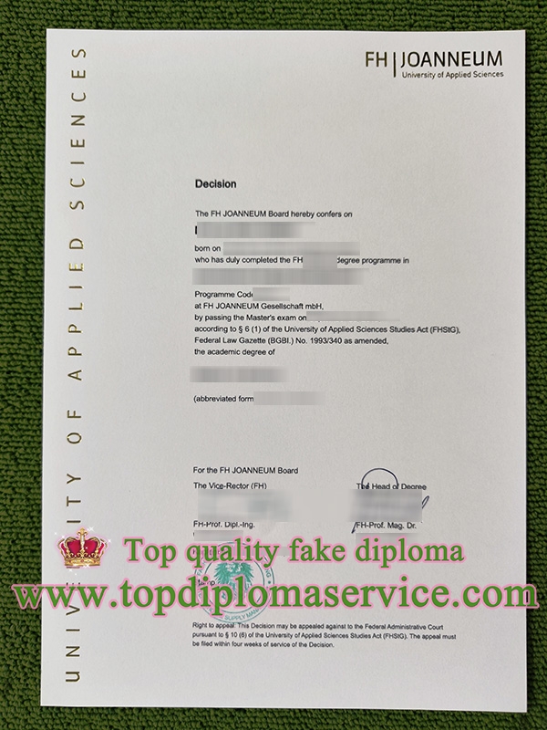 FH JOANNEUM decision certificate, FH JOANNEUM degree,