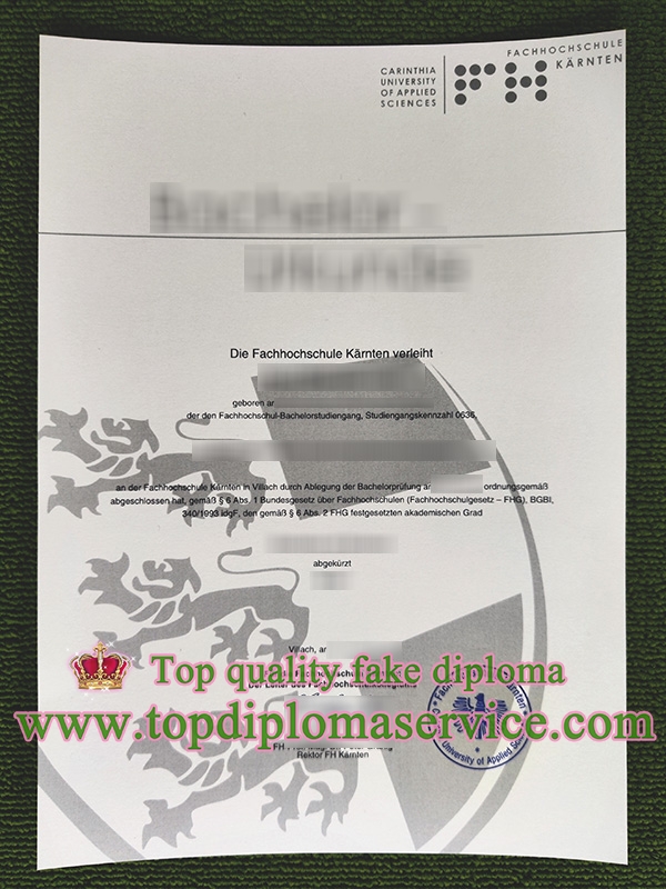 Fachhochschule Kärnten urkunde, FH Kärnten diploma,