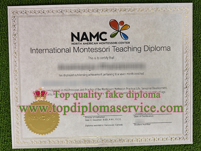 North American Montessori Center diploma, NAMC teaching certificate, 
