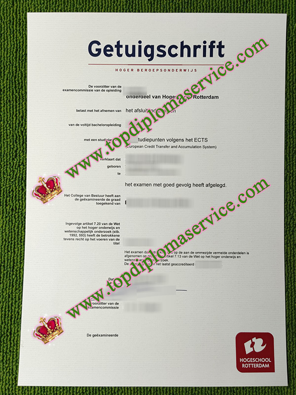 Hogeschool Rotterdam getuigschrift, Hogeschool Rotterdam certificate,