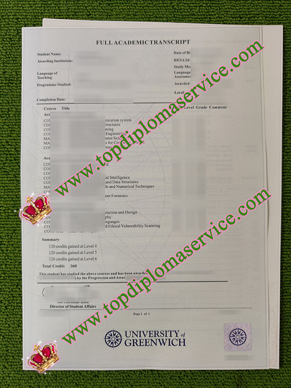 University of Greenwich transcript