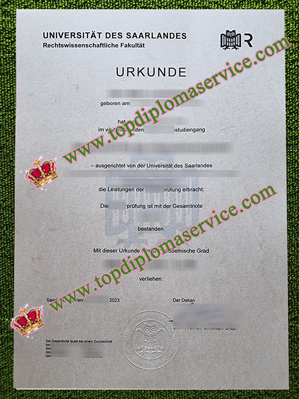 Universität des Saarlandes urkunde, Saarland University diploma,