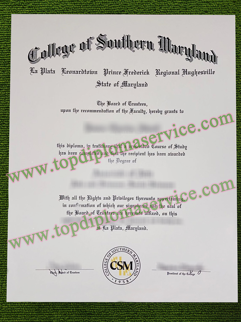 College of Southern Maryland fake diploma, College of Southern Maryland certificate,