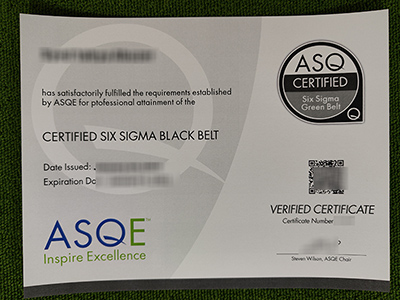American Society for Quality certificate, Six Sigma certificate,
