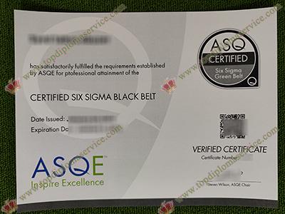 American Society for Quality certificate, Six Sigma certificate,