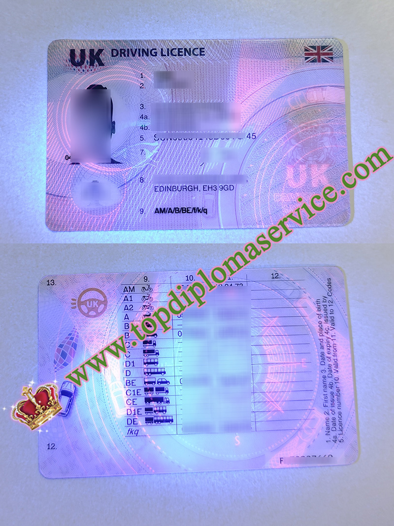 UK Driving Licence under ultra-violet lamp