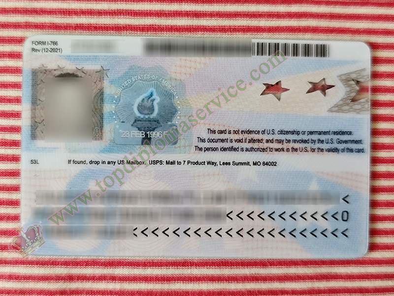 US work permit reverse side